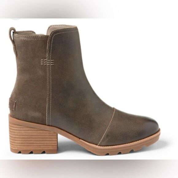 Sorel Cate Bootie Ankle Boot Leather Block Heel Major Brown. 7 - Picture 3 of 13
